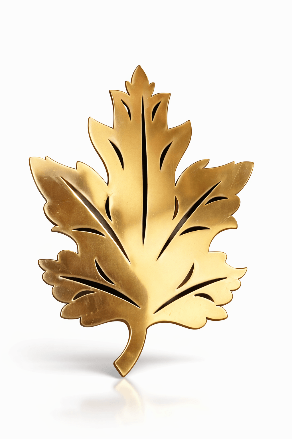 Gold leaf-shaped object on a white background