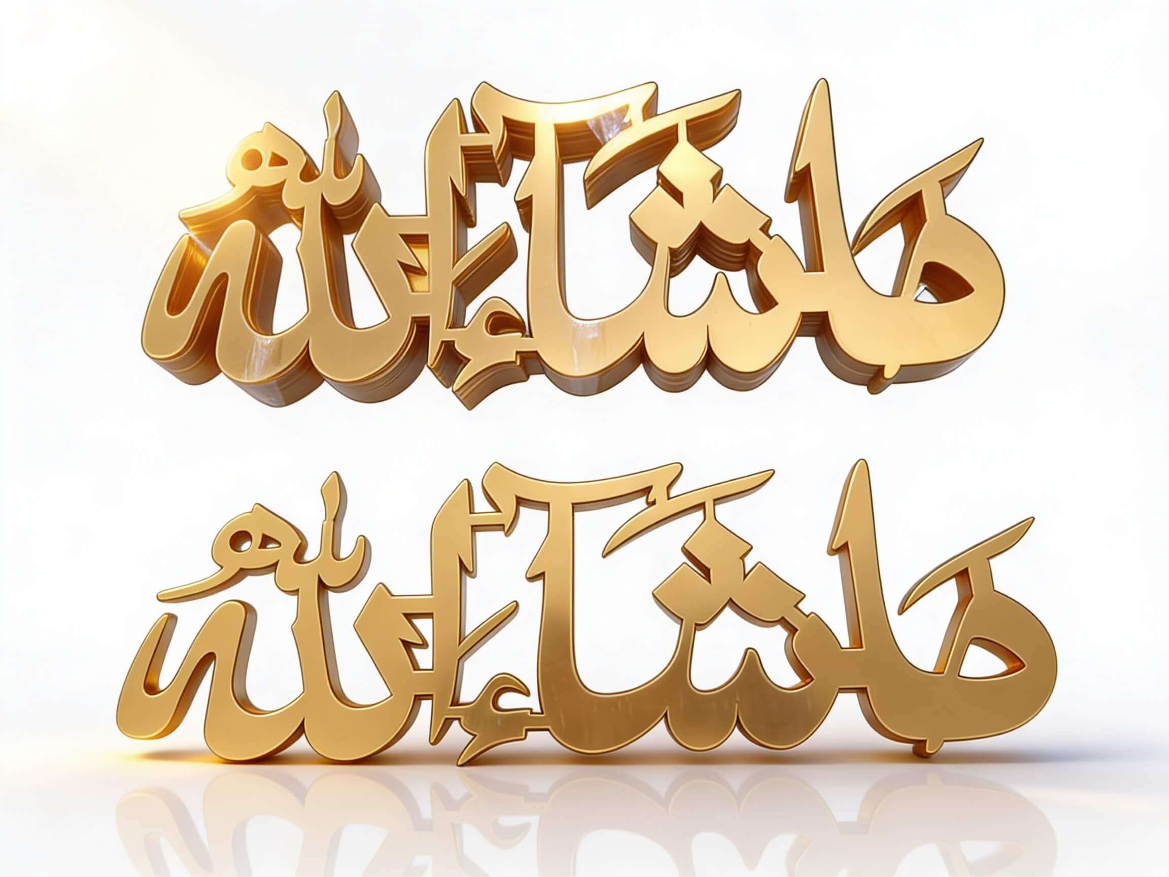 A Beautiful acraylic islamic Masha Allah design in Golden color with white background.