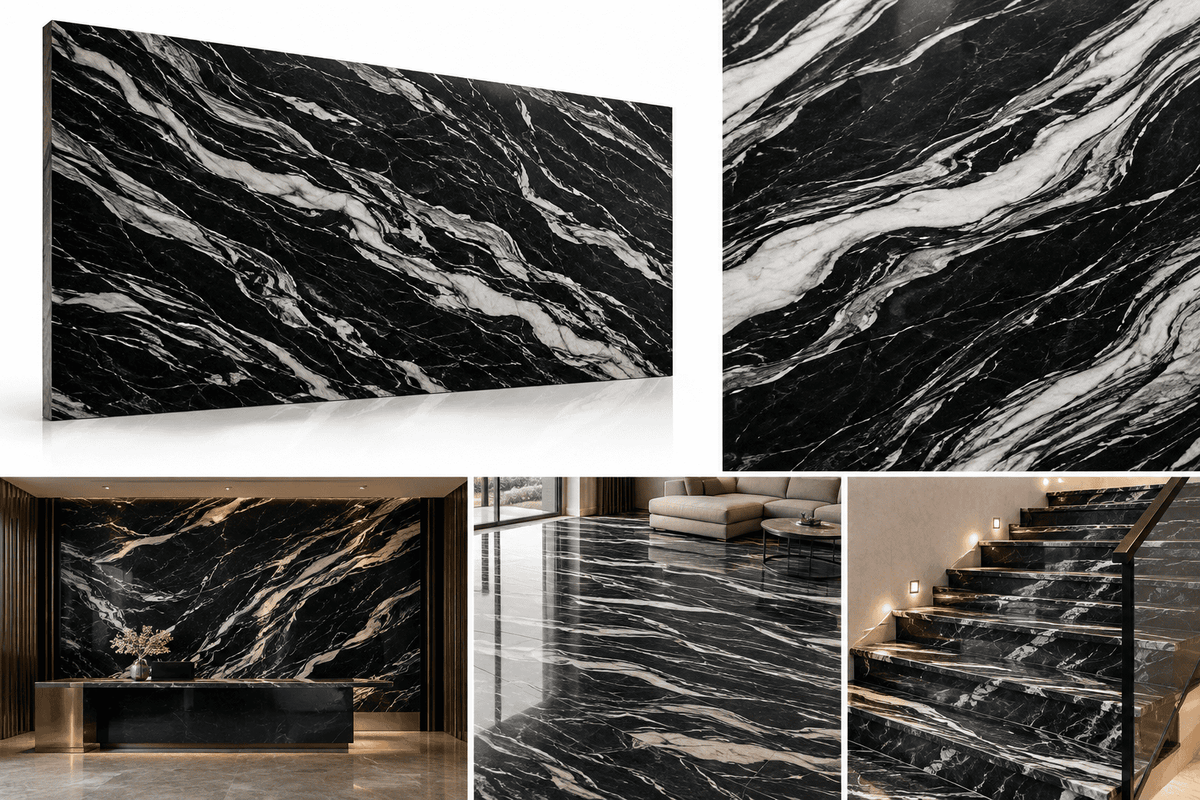 Zebra Dark marble  bold zebra-pattern marble wall and floor tile by Hania Ecom