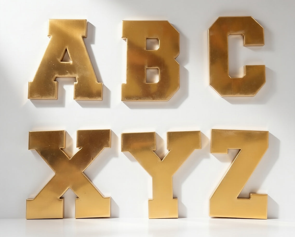Gold letters A to Z on a white background