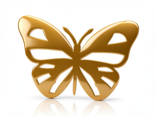 Gold butterfly-shaped object on a white background