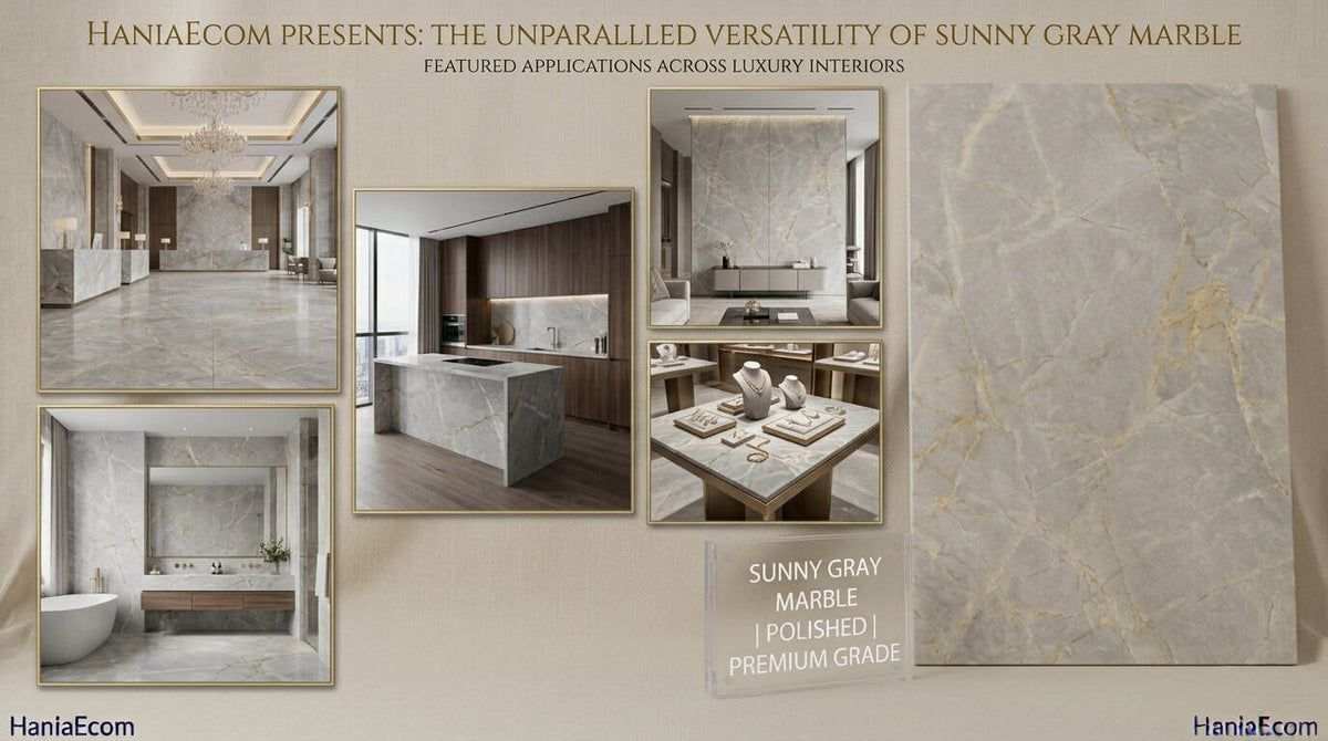 Sunny Gray marble tile 12x24 inch bright warm gray marble look wall and floor tile by Hania Ecom